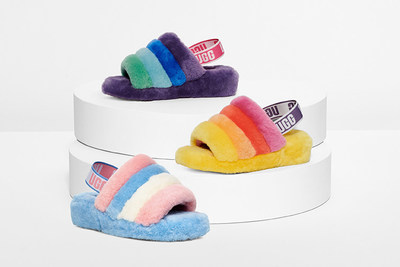 colorful ugg fur slides