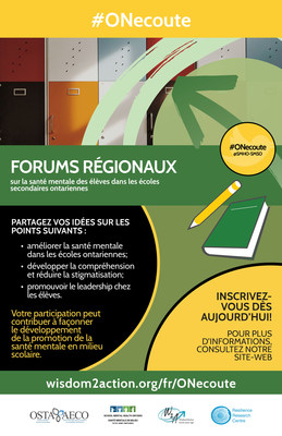 #ONecoute consulte les élèves ontariens du secondaire sur la santé mentale en milieu scolaire
