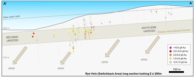 Figure 2 – Longitudinal view of the Rye Vein looking East presenting the historical drill holes (CNW Group/Premier Gold Mines Limited)