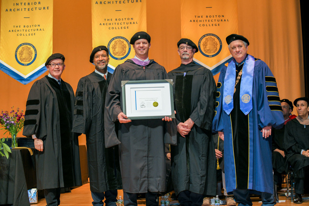 The Boston Architectural College welcomed commencement speaker William J.  Bates, president, The American Institute of Architects and a student  accolade presented by Harry M. Falconer, vice president, experience and  education, The National