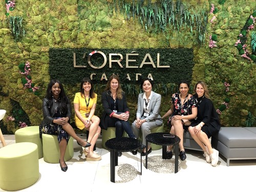 From left to right : : Takara Small, Venture Kids; Chloé Freslon, URelles; Isabel Galiana, Saccade Analytics; Margaret Magdesian, Ananda Devices; Anouk Charles, Luana Games; Julie Dufresne, Retiredjob.ca (CNW Group/L'Oréal Canada Inc.)