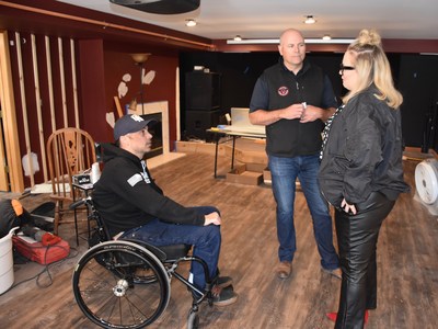 Pre-shoot meeting with Chad Huennekens, president, United States Alliance Fire Protection; Noah Currier, founder, Oscar Mike Foundation and Jennifer Bertrand, host, Designing Spaces.