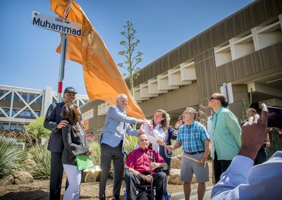 Muhammad Ali Way is unveiled today at the Muhammad Ali Parkinson Center at Barrow Neurological Institute in Phoenix. The unveiling was attended by Ali’s widow Lonnie Ali; and World Champion boxer Earnie Shavers. The day marked the third anniversary of the boxing icon’s death.