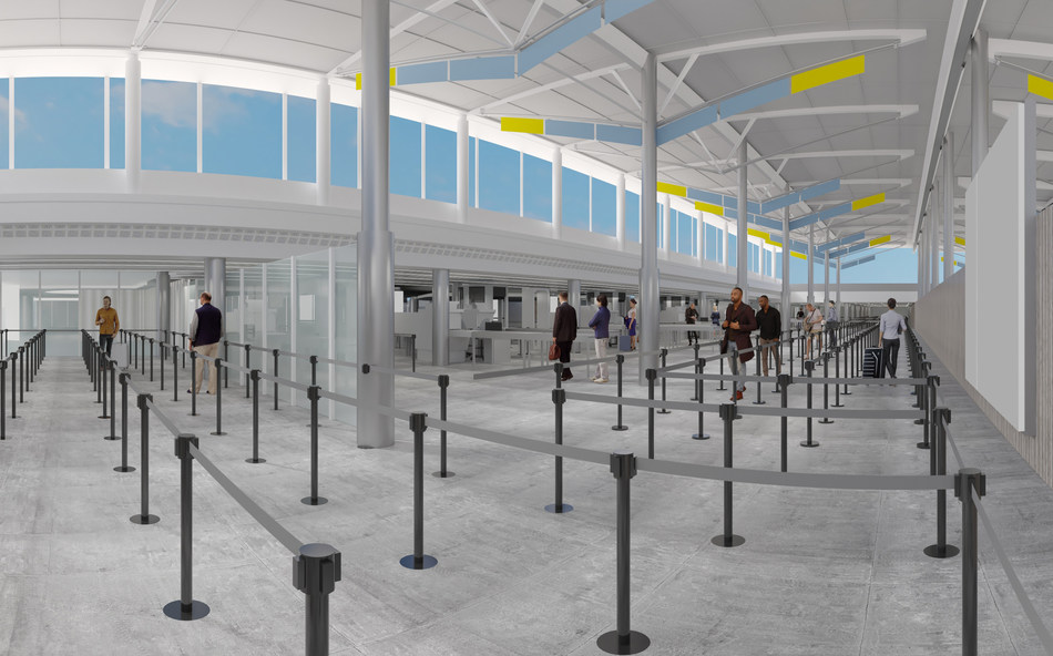 Renderings of a redeveloped Concourse F and an expanded, consolidated Central Terminal security checkpoint
