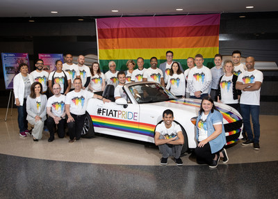 GALA members and allies with the specially-wrapped 2019 Fiat 124 Spider that will serve as the grand marshal vehicle of the Motor City Pride parade that starts at noon on June 9 and ends at Hart Plaza. An additional 2019 Fiat 124 Spider and a specially wrapped new 2019 Fiat 500X will accompany the grand marshal vehicle in the parade.