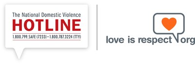 Logo for The National Domestic Violence Hotline and the organization's prevention project, loveisrespect. Visit www.thehotline.org or www.loveisrespect.org