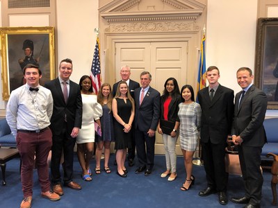 Comcast’s 2019 Leaders & Achievers, Delaware (L-R): Seth Wilcox, Home School; Kevin Broadhurst, VP of Government Affairs, Comcast; Janasia Bowman, Brandywine HS; Julia Frank, Cab Calloway School of the Arts; Isabella Leishear, Cape Henlopen HS; Sean Looney, VP of Government Affairs, Comcast; DE Governor John Carney; Harshitha Henry, Charter School of Wilmington; Maredy Felipe-Lucas, Sussex Technical HS; Colin Anderson, Delmarva Christian HS; Bill Bronson, Director of Community Impact, Comcast.