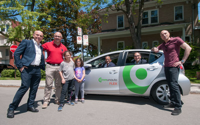 The Communauto FLEX service was launched on Saint-Laurent territory on June 7, 2019, in the presence of Marco Viviani, Vice-President - Strategic Development at Communauto; Aref Salem, City Councillor for the Norman-McLaren district; Alan DeSousa, Mayor of Saint-Laurent; Francesco Miele, City Councillor for the Côte-de-Liesse district; and Jacques Cohen, Borough Councillor for the Côte-de-Liesse district. (CNW Group/Ville de Montréal - Arrondissement de Saint-Laurent)