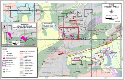 CTEC Project Location and Geology Map (CNW Group/Central Timmins Exploration Corp)