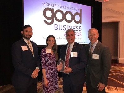 Jamie Gayton, PenFed's Executive Vice President of Member Operations, accepts the Good Business award from Kenneth Lyles, Northern Virginia Regional Program Manager, along with Miranda Jones, PenFed's Military & College Recruit Lead, and Charlie Miles, PenFed's Director of Military Employment Programs.