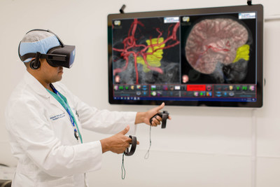 Using virtual reality imaging technology, Dr. Abilash Haridas, chief of pediatric neurosurgery at St. Joseph’s Children’s Hospital in Tampa, can “fly through” a 360-degree model of a patient’s brain. The immersive technology provides pediatric heart and brain surgeons at St. Joseph’s Children’s Hospital with an unprecedented way to plan and strategize the best route for surgery.