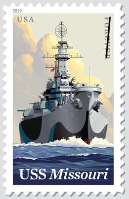 USS Missouri Battleship Sails Again on US Postage Stamp