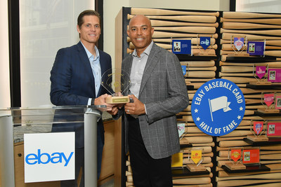 Steve Wymer, eBay’s Chief Communications Officer, presents Mariano Rivera with the “Diamond Award” at eBay’s inaugural Baseball Card Hall of Fame induction ceremony at Crown Shy in New York City on June 11. The award recognizes Rivera's work on and off the field with the Mariano Rivera Foundation.