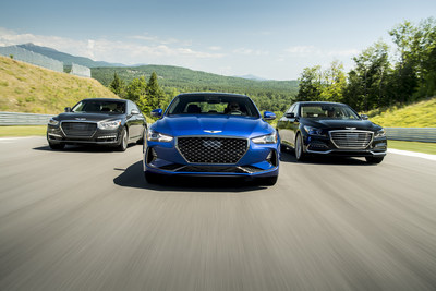 The 2019 family of Genesis luxury performance sedans, from left to right: G90, G70 and G80.