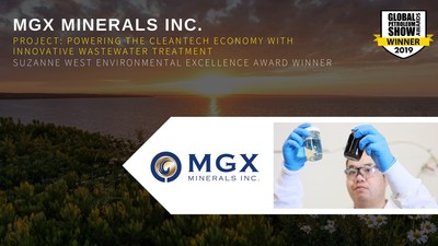 MGX MINERALS INC. - PROJECT: POWERING THE CLEANTECH ECONOMY WITH INNOVATIVE WASTEWATER TREATMENT - SUZANNE WEST ENVIRONMENTAL EXCELLENCE AWARD WINNER (CNW Group/MGX Minerals Inc.)