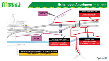 Entraves secteur boulevard Angrignon, fin de semaine du 14 juin (Groupe CNW/Ministère des Transports)