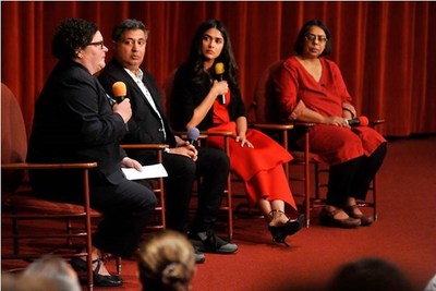 Patricia Hanson, Racine County District Attorney (left to right); Tabrez Noorani, director and producer; Mrunal Thakur, actor; and Ruchira Gupta, founder and CEO of Apne Aap Women Worldwide discuss the issue of human trafficking during a screening of the acclaimed film “Love Sonia” at the Golden Rondelle Theater at SC Johnson’s global headquarters.