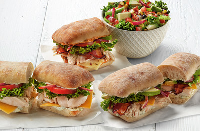 Boston Market introduces new lunch offerings including the new 
Chicken or Turkey on Ciabatta (L), Half Southwest Chicken BLT, Southwest Chicken BLT and  Cobb Salad (C) and Chicken Avocado Club (R)