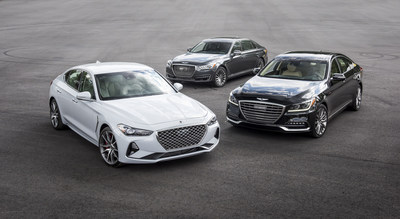 The 2019 family of Genesis luxury performance sedans, from left to right: G70, G90 and G80.