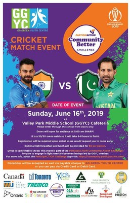 GGYC's Crazy for Cricket Event Celebrating ICC World Cup Match between Arch Rivals India and Pakistan (CNW Group/Go Green Youth Centre)