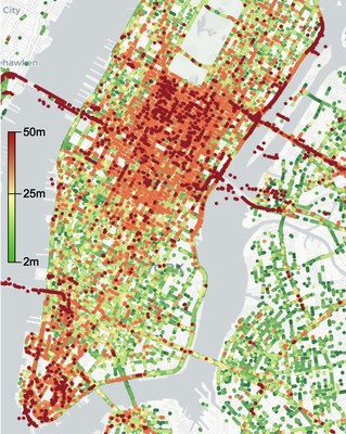 Accuracy of GPS data crowd-sourced from over 250K driving hours in NYC. Accuracy of GPS data crowd-sourced from over 250K driving hours in NYC.