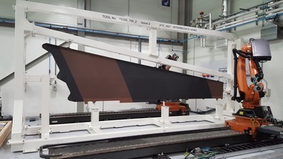 Seven-Meter Lower Wing Cover Demonstrator During Inspection at the Advanced Forming Research Centre, Strathclyde, U.K.