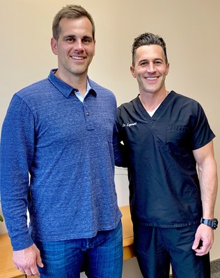 Stephen Gostkowski, professional football player, Three-time NFL Champion and Two-time All-Pro Kicker, with Dr. Matthew Lopresti, Chief Surgeon, Leonard Hair Transplant Associates.