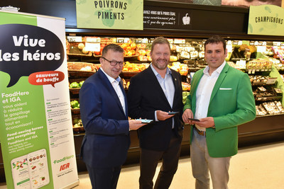 From left to right: Alain Brisebois, Strategic Advisor at FoodHero, Carl Pichette, Vice-President of Marketing for Sobeys Inc. and Jonathan Defoy, Founder of FoodHero. Photo Credit: Denis Bernier. (CNW Group/IGA)