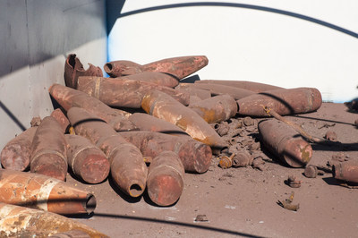 Scrap metal bodies from the first munitions destroyed at the Blue Grass Chemical-Agent Destruction Pilot Plant are ready to be recycled. Scrap metal bodies from the first munitions destroyed at the Blue Grass Chemical-Agent Destruction Pilot Plant are ready to be recycled.
