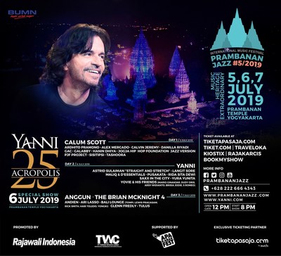 Maestro YANNI will perform at Prambanan Temple, a masterpiece of Hindu culture of the 9th century on July 6th 2019.