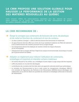Recommandations CMM (Groupe CNW/Communauté métropolitaine de Montréal)