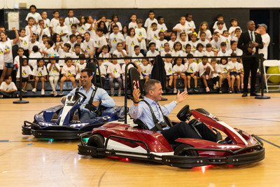 Norwegian Cruise Line President and CEO Andy Stuart and Miami Mayor Francis Suarez take a spin in Norwegian's signature go-karts at today's Boys & Girls Clubs of Miami-Dade event.