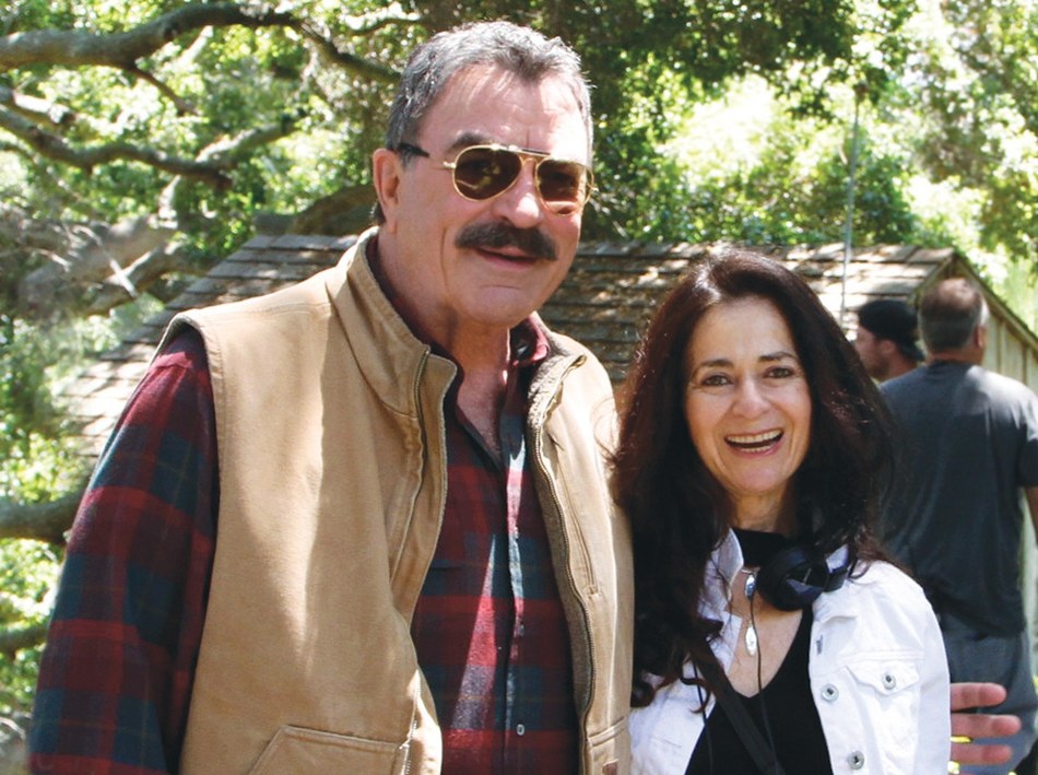 Frieda Brock and Tom Selleck on the AAG commercial set.