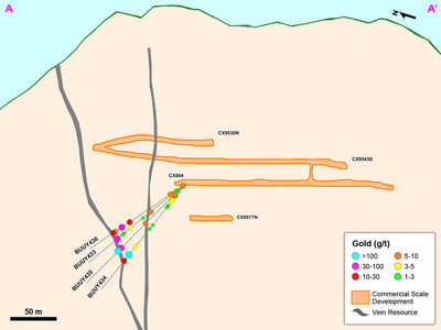 Figure 2 – Cross Section A-A’ Through the Centena Vein in the Yaraguá System (CNW Group/Continental Gold Inc.)