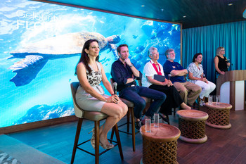 Guests at the Celebrity Flora Naming Ceremony also enjoyed the chance to take part in a panel on sustainability and the uniqueness of the Galapagos Islands held in the ship’s stunning Discovery Lounge. The panel was designed to raise awareness of the unique environmental aspects of the destination and highlight the sustainable firsts exclusive to Celebrity Flora.

(From left to right: Francesca Bucci, President, BG Studio International; Philippe Cousteau. Jr., Co-Founder, EarthEcho International; Yolanda Kakabadse, environmental advocate and former World Wildlife Fund International President, plus Celebrity Flora Godmother; Peter B. Ortner, Research Professor, University of Miami, Rosenstiel School of Marine and Atmospheric Science; Adriana Hoyos, renowned Ecuadorian interior and furniture designer; and host Dr. Ellen Prager, marine scientist and regional destination expert)