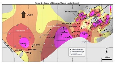 Figure 1 – Grade x Thickness Map of Lupita Deposit (CNW Group/Premier Gold Mines Limited)