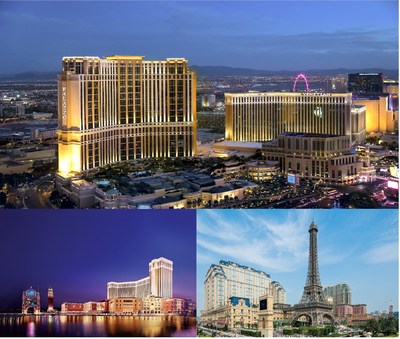 Top: The Venetian Resort Las Vegas, Bottom Left: The Venetian Macao, Bottom Right: The Parisian Macao