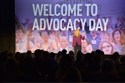 Julie Fleshman, JD, MBA, president and CEO of the Pancreatic Cancer Action Network, addresses more than 600 pancreatic cancer survivors, caregivers and advocates from across the country who urged their congressional representatives to fund more research into the world's deadliest cancer.