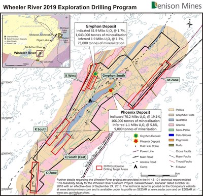 Figure 3. Basement geology map for Wheeler River showing the 2019 exploration targets areas, including K West. (CNW Group/Denison Mines Corp.)