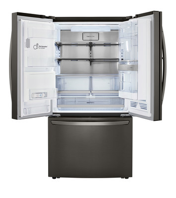 This door-ice making technology takes up less room than a conventional refrigerator ice maker and frees up more space for food storage in the refrigeration compartment.