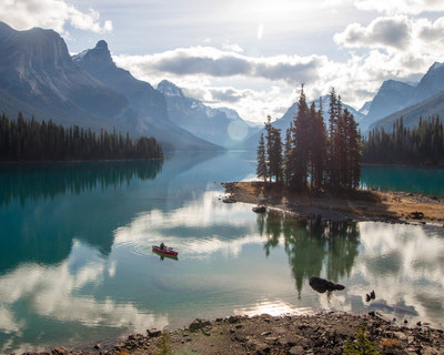 Alberta is home to incredible adventure options, including canoeing around Spirit Island on Maligne Lake.