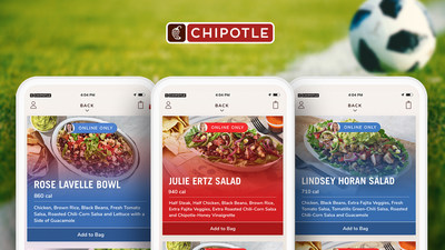 Chipotle Mexican Grill is offering the favorite orders of soccer stars Julie Ertz, Lindsey Horan and Rose Lavelle exclusively online and in the Chipotle app for a limited time.