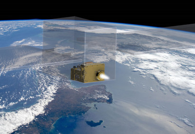 Rendering of Maxwell in a transparent smallsat.