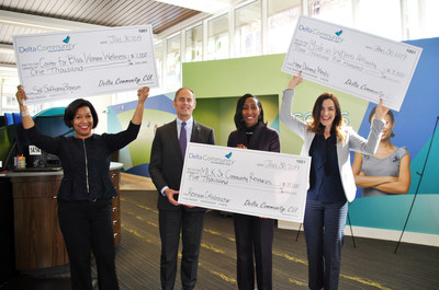 In 2019, the Delta Community Philanthropic Fund awarded individual grants ranging from $1,000 to $10,000, for a total of $100,000 invested in 24 worthwhile organizations. In this Jan. 30, 2019 photo, Delta Community CEO Hank Halter, second from left, presented grants to Jemea Dorsey for the Center for Black Women's Wellness; Detria Russell for the Martin Luther King, Sr. Community Resources Collaborative; and Laura Ernst for Meals on Wheels Atlanta.