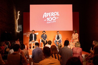 Sergio Gerasi and Tito Faraci discuss the launch of Orange Chronicles in Venice, a graphic Novel celebrating the centenary of the brand (PRNewsfoto/Aperol)