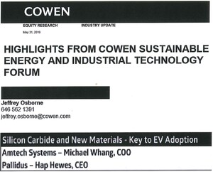 Amtech's COO Participates in Sustainability and Industry Technology Forum Panel and Comments about Strategic Opportunities in Emerging SiC Power Business