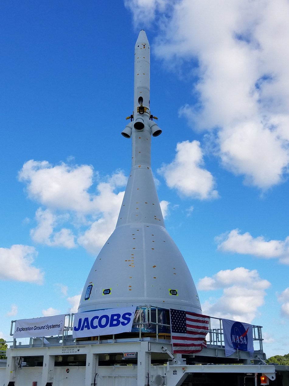 Orion Ascent Abort-2 full test article assembly and pad roll out. Photo Credit: NASA