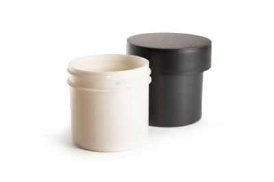 Two Made in Canada, Naturally jars designed to hold 3.5g of cannabis flower. Shown in "natural" and black.