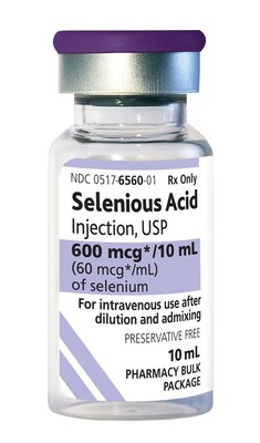 Selenious Acid Injection, USP is supplied as a 10 mL pharmacy bulk package vial in a strength of 600 mcg/10 mL.