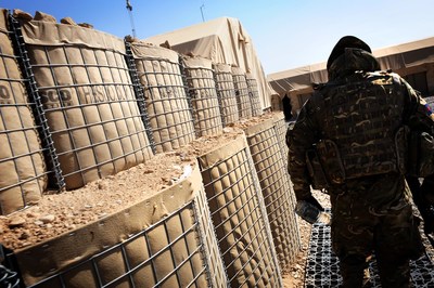 HESCO MIL units as part of a military base at an undisclosed location. Cred: Cpl Mike O&rsquo;Neill, DPO NI 38 (Irish) BDe. (PRNewsfoto/HESCO)